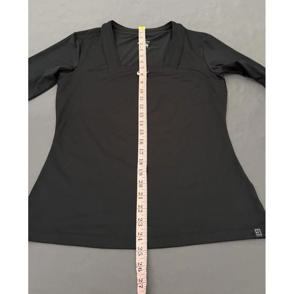 Nike Dri Fit Shirt Women Size Large Black 3/4 Sleeve Tennis Athletic Top Stretch